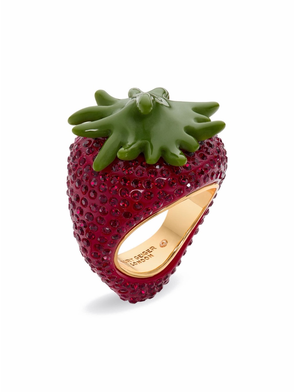 New Kurt Geiger Red & Green Sparkle Pave Strawberry Ring